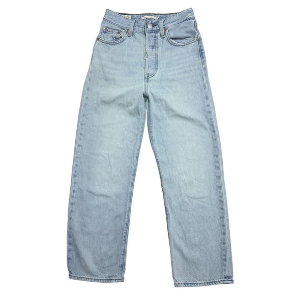Levis Jeans Womens 25x27 Light Wash Ribcage Straight Button Fly PC9 72693-0035 - Picture 1 of 15